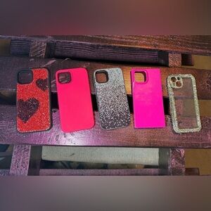 Stylish Glitter Phone Case Set - Red, Pink, Black